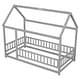 preview thumbnail 6 of 6, Grey Twin Size Pine Floor Bed with House Roof Frame & Fence