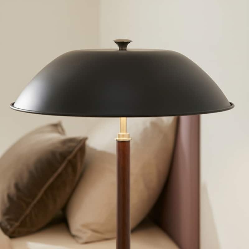 Kiara Mid-Century Modern Dome Table Lamp with Wooden Base