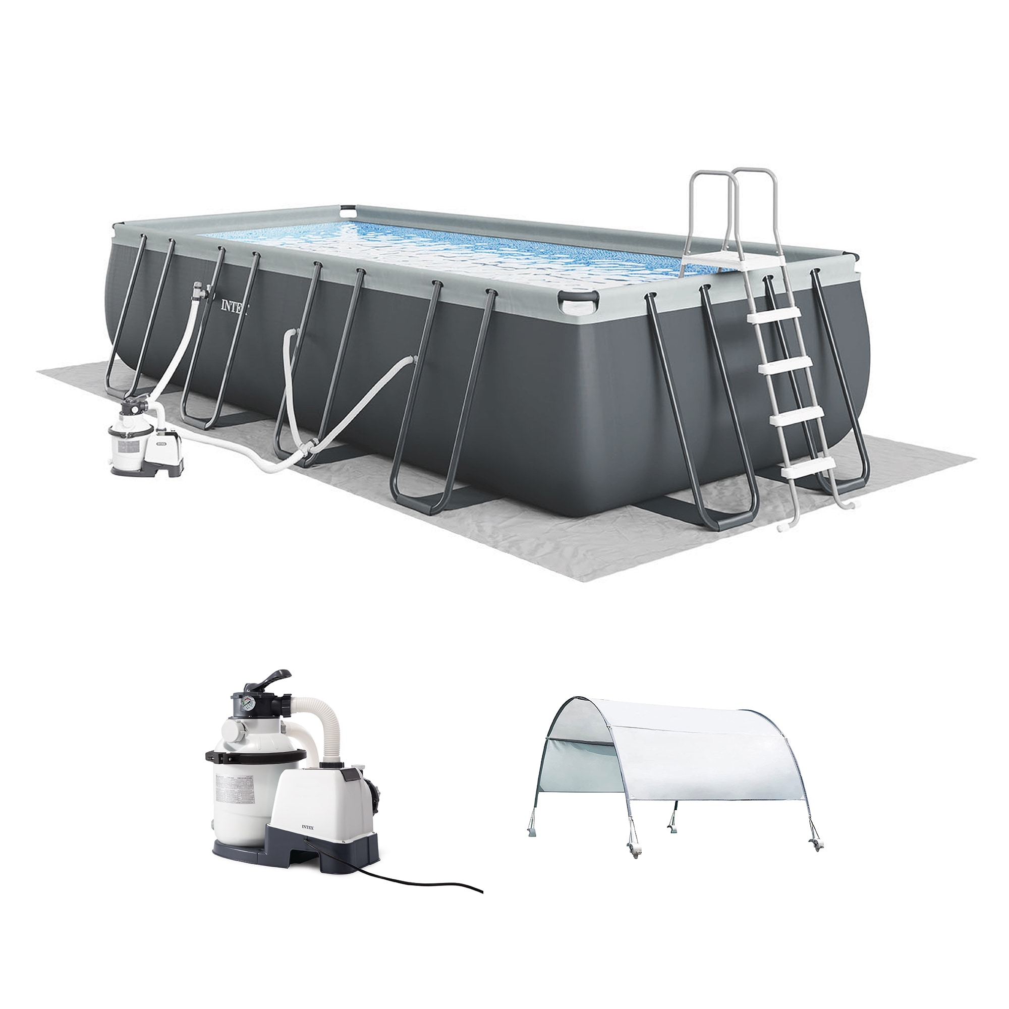 Intex 18Ft x 52In Ultra XTR Rectangular Frame Swimming Pool Kit w/Pump & Canopy
