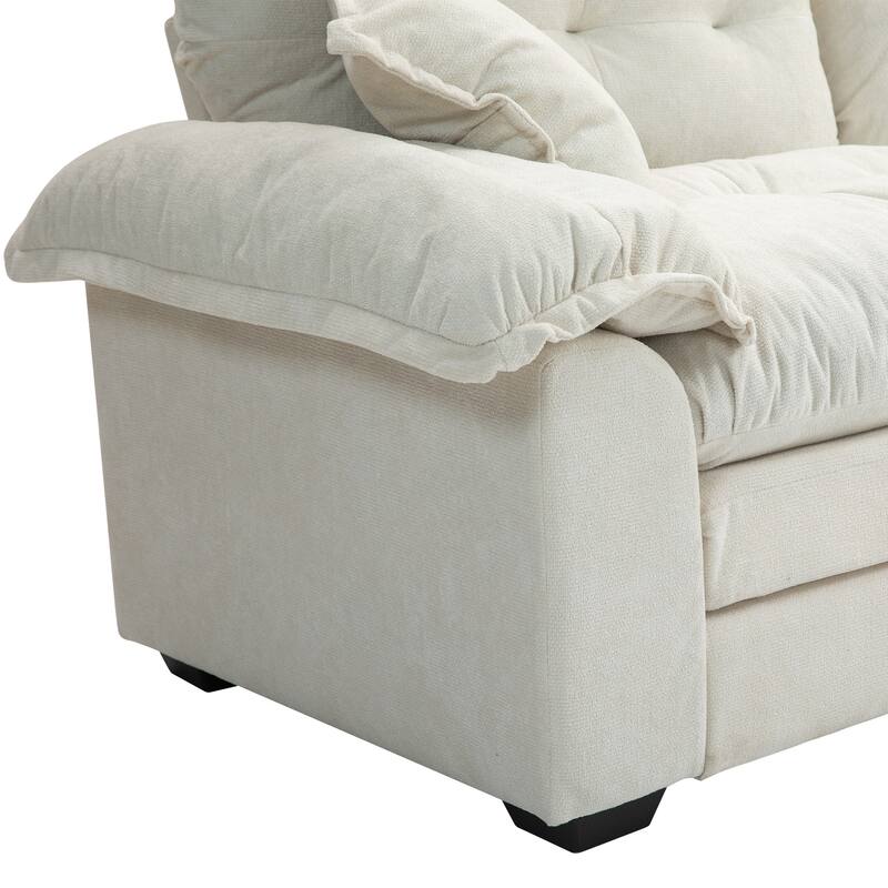 Luxurious 84" Chenille Fabric Recliner Sofa with Memory Foam and 2 Throw Pillows for Small Spaces
