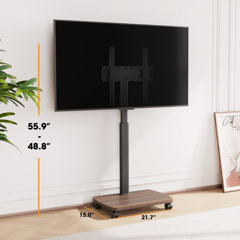 AOKCOS - Support TV Sur Roulettes Avec Base Bois - Hauteur Réglable 1306-1626 Mm - Inclinaison 12° - Pour TV 32-65" Jusqu'à 35 Kg