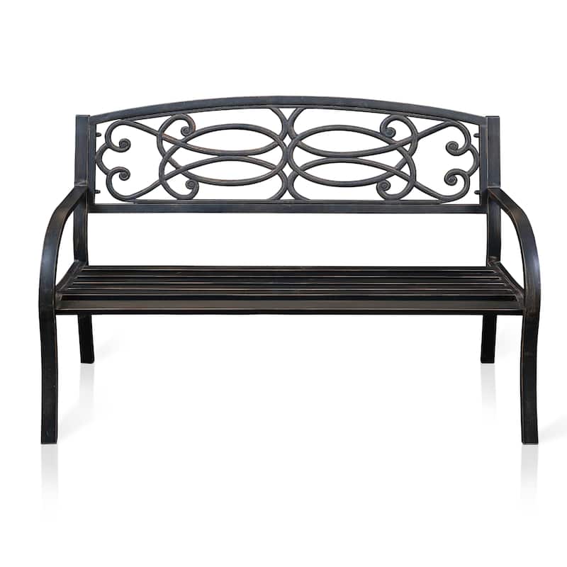 Contemporary Bronze 50-inch Metal Outdoor Curved-arm Garden Bench by Furniture of America