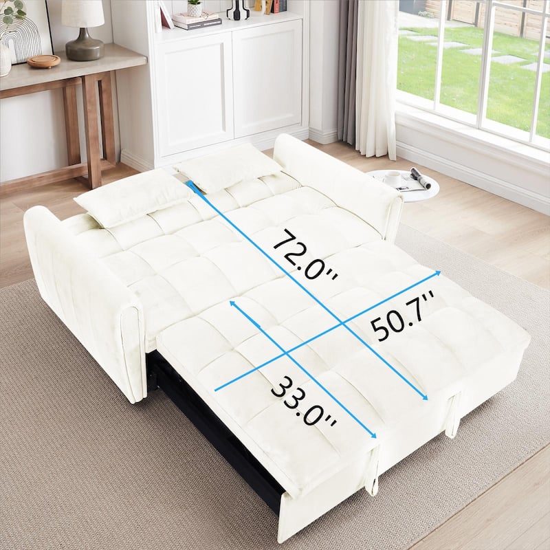 Velvet Sofa Bed 64.9" - Foldable with Soft Pillows for Living or Bedroom