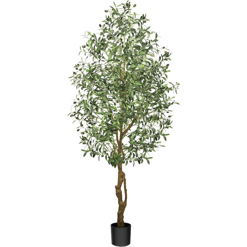 Faux Tree Indoor Artificial Olive Tree with Leaves and Fruits - Green -  5.9"L x 5.9"W x 82.7"H 