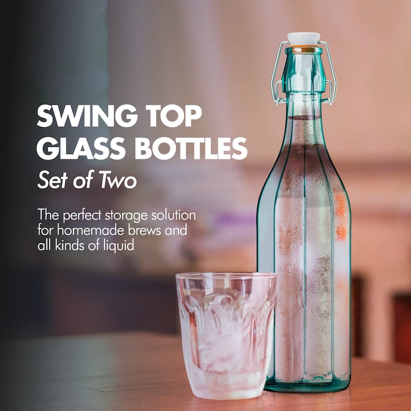 Amici Home Set of 2 Italian Recycled Green Faceted Hermetic Bottles