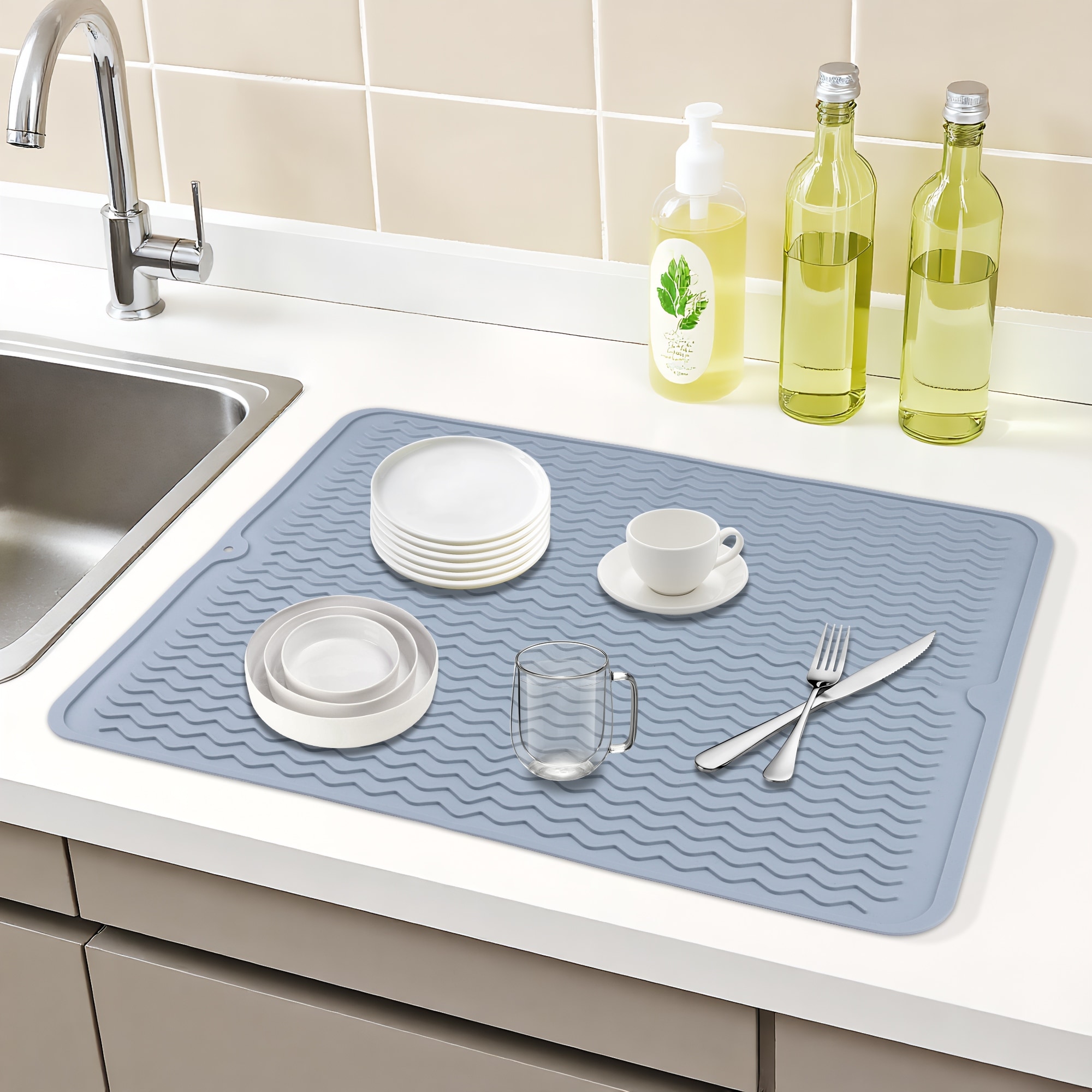 Silicone Dish Drying Mat for Kitchen Counter, Easy Clean Waterproof Kitchen Mat, Heat Resistant Silicone Mat