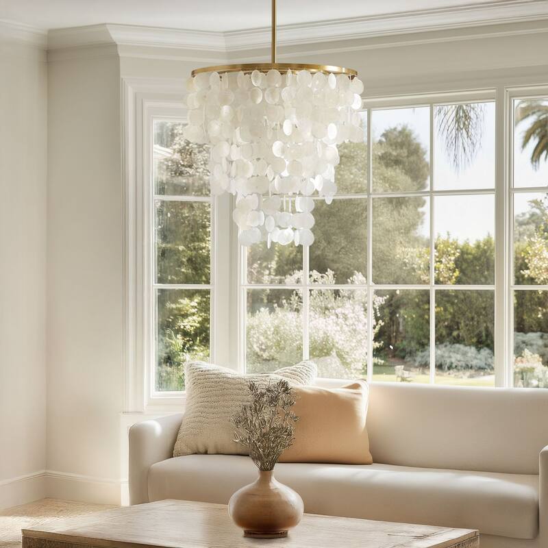 INK+IVY Isla Dimmable Layered Capiz Chandelier