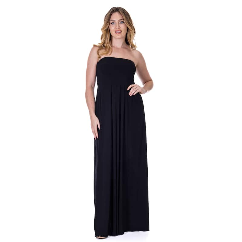 24seven Comfort Apparel Womens Pleated A Line Strapless Maxi Dress With Pockets - Black - XL