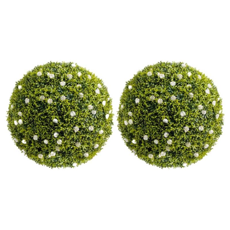 2 Pack 20.5" Artificial Flowers Topiary Balls for Home Decor, Wedding - 20.5 inch - White