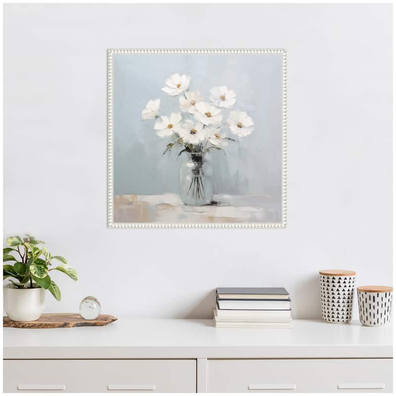 Kate and Laurel Sylvie White Daisies in a Jar on French Cottage Blue Framed Canvas by The Creative Bunch Studio