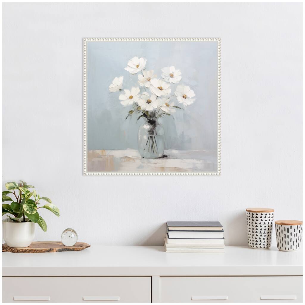 Kate and Laurel Sylvie White Daisies in a Jar on French Cottage Blue Framed Canvas by The Creative Bunch Studio