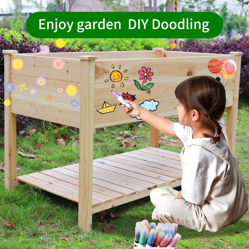 Modern Garden Bed Wooden Elevated Vegetable Growing Bed with Legs and Storage Shelf, for Flower Herb Backyard Patio - 8' x 10'