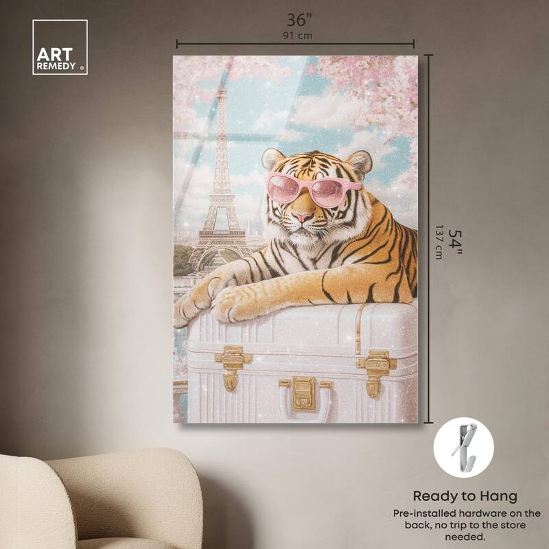 Tiger Luggage Paris Acrylic by Art Remedy, Ready to Hang