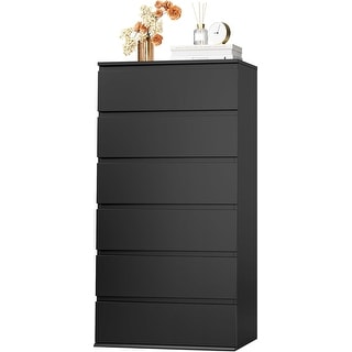 Modern 6-Drawer Tall Black Dresser with Handleless Design, Sturdy MDF ...