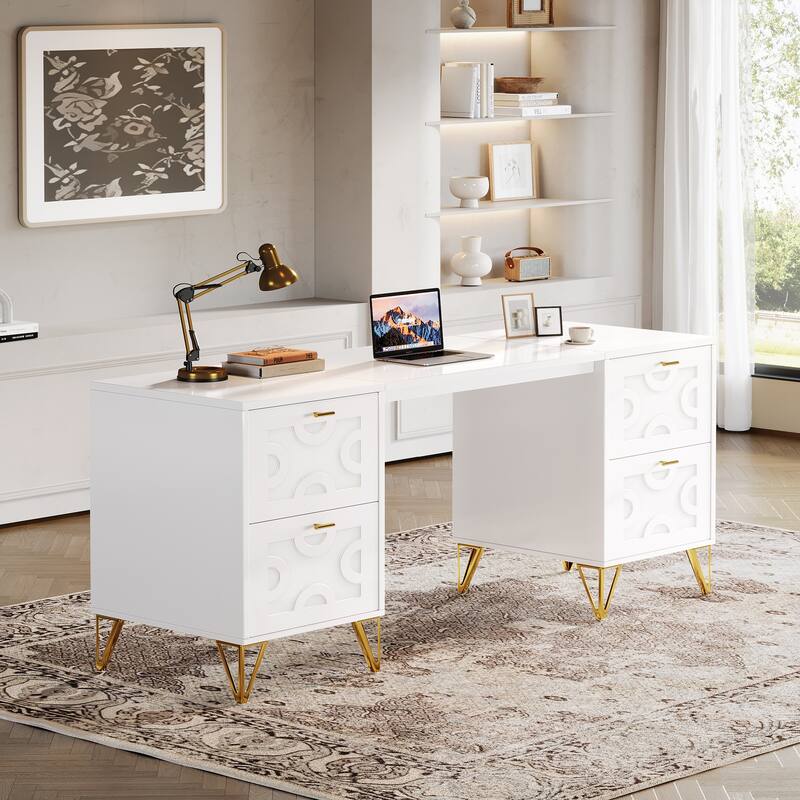 59'' Modern Computer Desk with File Drawers for Home Office