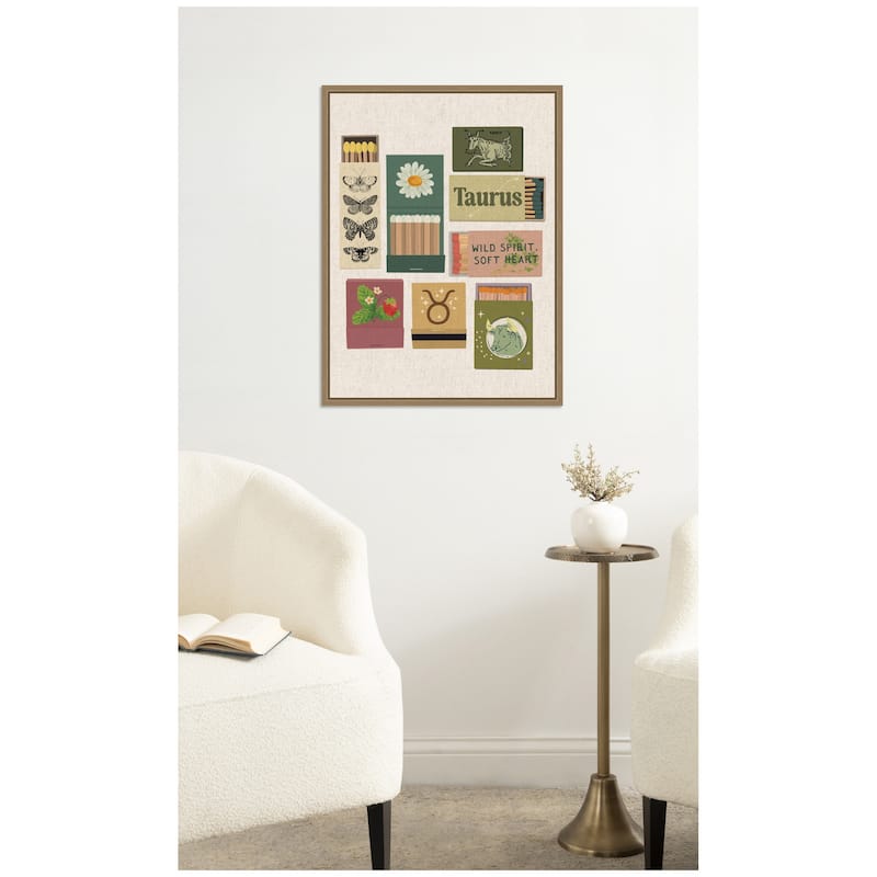 Kate and Laurel Taurus Matchbooks Linen FC by Megan Ryan Framed Canvas Wall Art Print