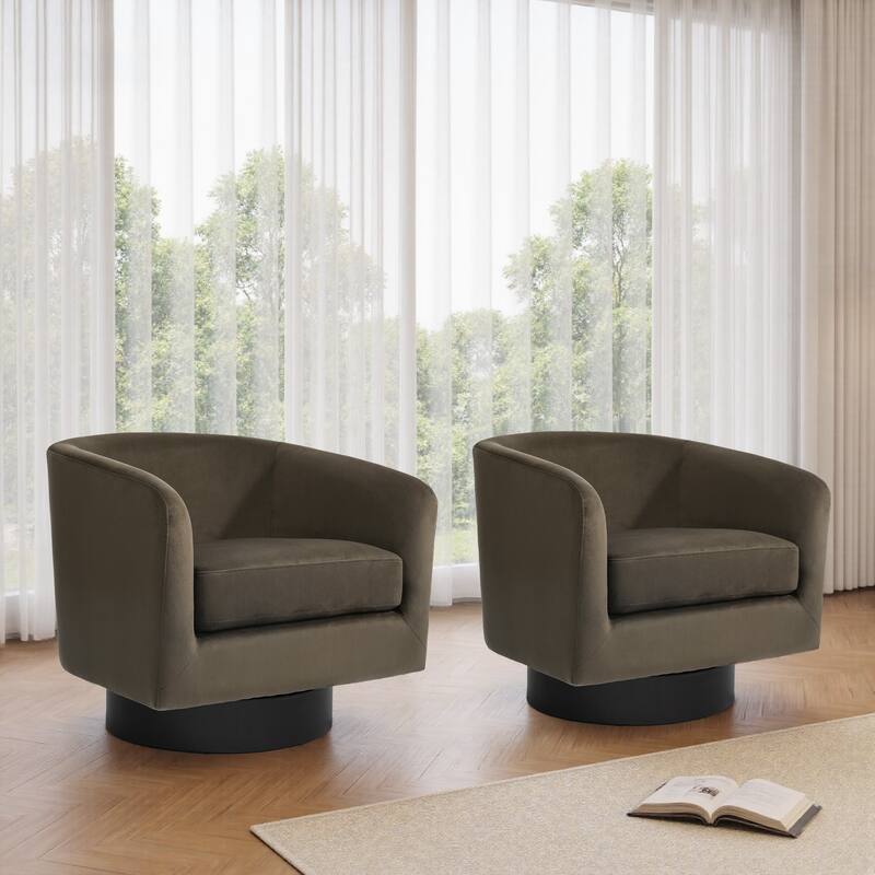 UIXE Set of 2 Swivel Barrel Accent Chair Velvet Armchair For Living Room