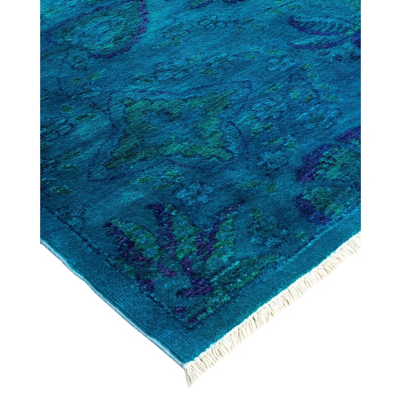 Overton Hand Knotted Wool Vintage Inspired Modern Contemporary Overdyed Blue Area Rug - 9' 1" x 12' 3"