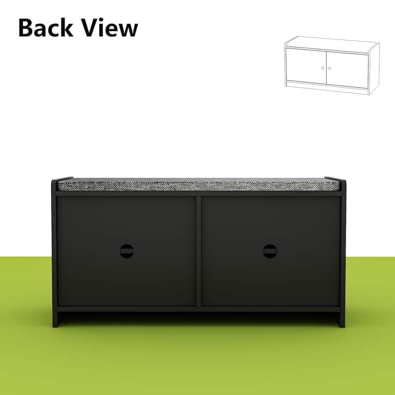35.8"W White Storage Bench with Drawers and Padded Seat Cushion