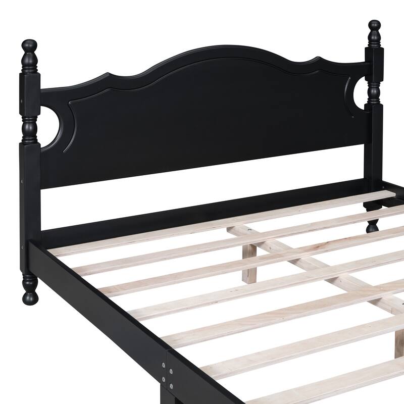 Retro Style Platform Bed Frame with Headboard and Wooden Slat Support