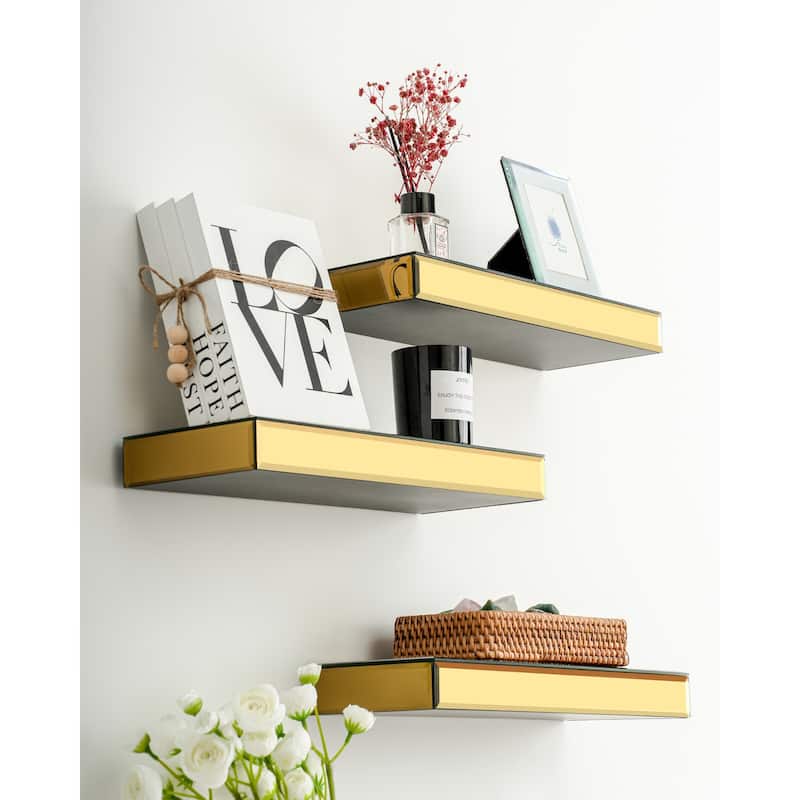 Set of 3 Mirrored Glass Floating Shelves