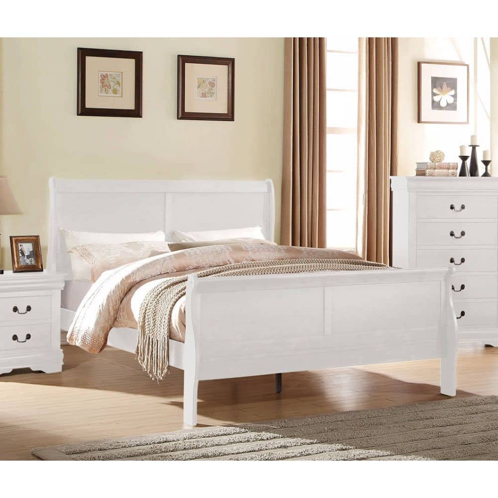 White King Size Transitional Solid Wood Bed with KD Headboard and Footboard