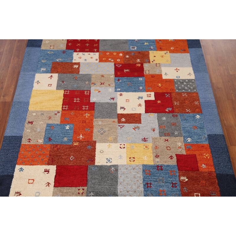 Geometric Gabbeh Indian Area Rug Tribal Hand-Tufted Wool Carpet - 5'3" x 7'7"