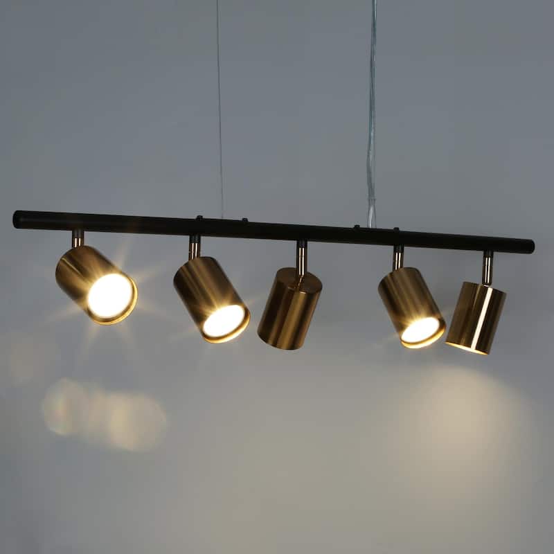 Modern 5-Light Black Gold Chandelier Metal Linear Island Lights for Dining Room - 28.5" L x 6" W x 6" H