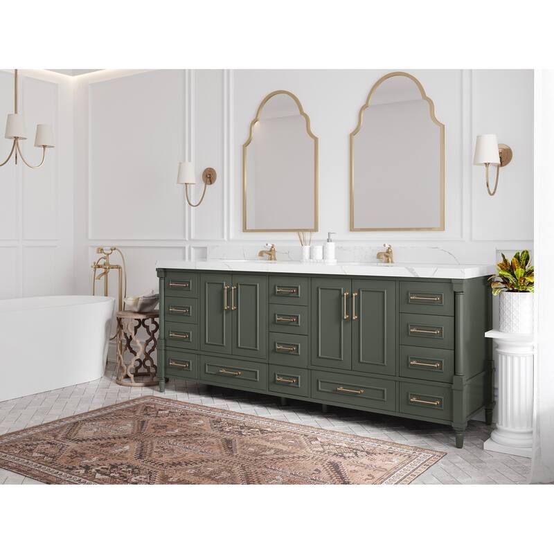 Willow Collections 84 in. W x 22 in. D Aberdeen Double Bowl Sink Bathroom Vanity in Pewter Green with Countertop