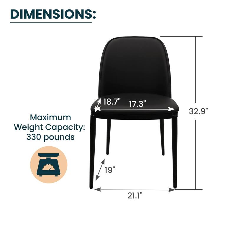 Dining Chair with Upholstered Seat and Back Side Chair with MDF Wood Frame in Black Steel