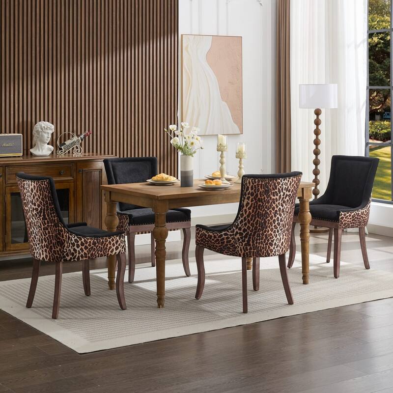 GDF Studio - Modern Fabric Upholstered Wood Dining Chair Set with Bronze Nailhead Trim (Set of 2)