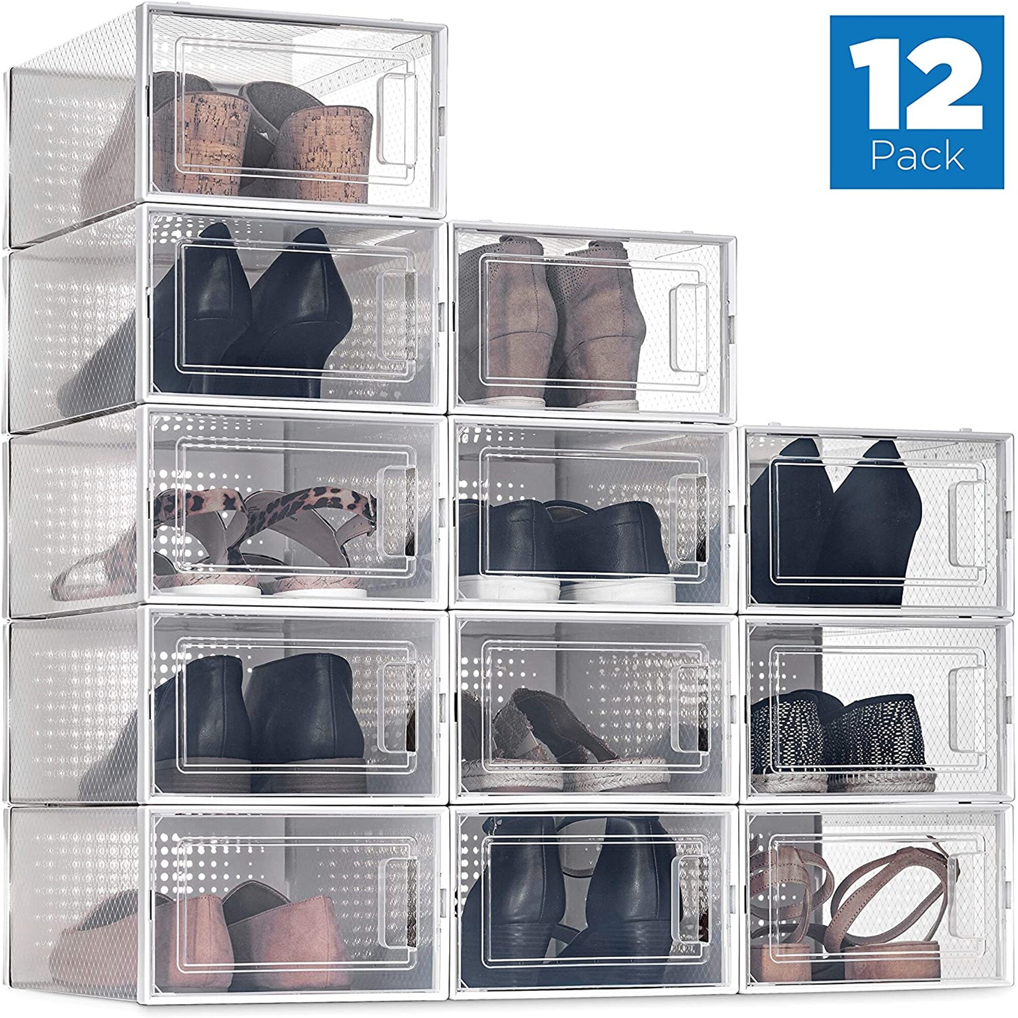 12 Pack Shoe Storage Boxes Clear Plastic Stackable Shoe Organizer Bins Drawer Type Front Opening Shoe Holder Containers Bed Bath Beyond 34363247