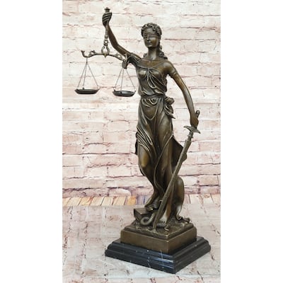 Justica Themis Blind Lady Of Justice Bronze Statue Sculpture On Marble Base By Mayer