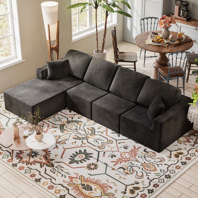 L Shaped Modular Sectional Couch, 126" Boneless Couches for Living Room, Modern Cloud Couch with Chaise Lounge