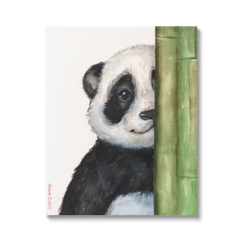 Stupell Panda Bear Peering Around Bamboo Smiling Animal Canvas Wall Art, Design by George Dyachenko