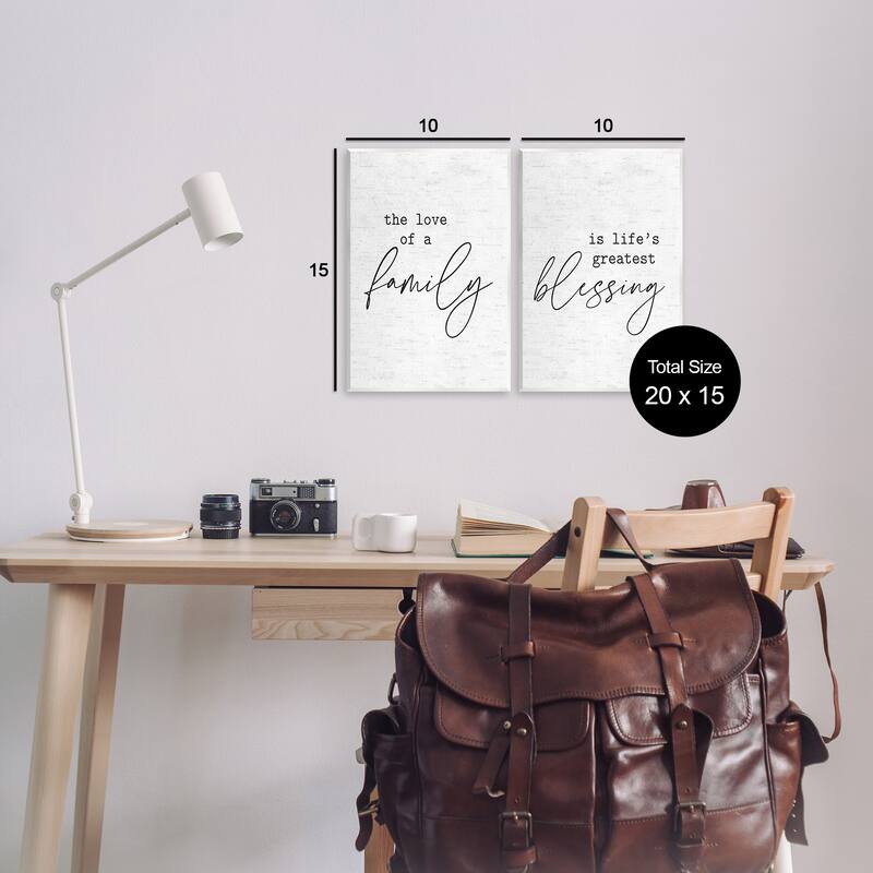 Stupell Love of Family is Life's Greatest Blessing Minimal Quote 2pc Multi Piece Wood Wall Art Set,10 x 15