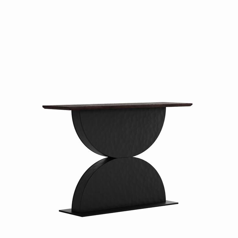 47" Accent Console Table, Wooden Accent Narrow Sofa Table Entryway Table with Double Semi-Circle Base and LED Light