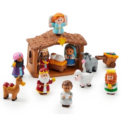 13 PCS Christmas Little Nativity Playset, Reenact Miniature Toys Nativity Set, Christmas Manger for Kids, Xmas Gift - Multicolor