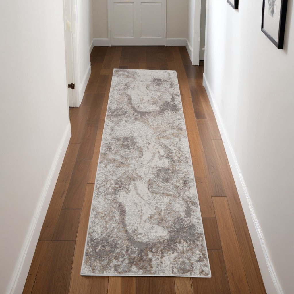 Fozow Abstract Modern Non Skid Stain Resistant Low Pile Area Rug By HomeRoots - 90' X '27' X '0.25