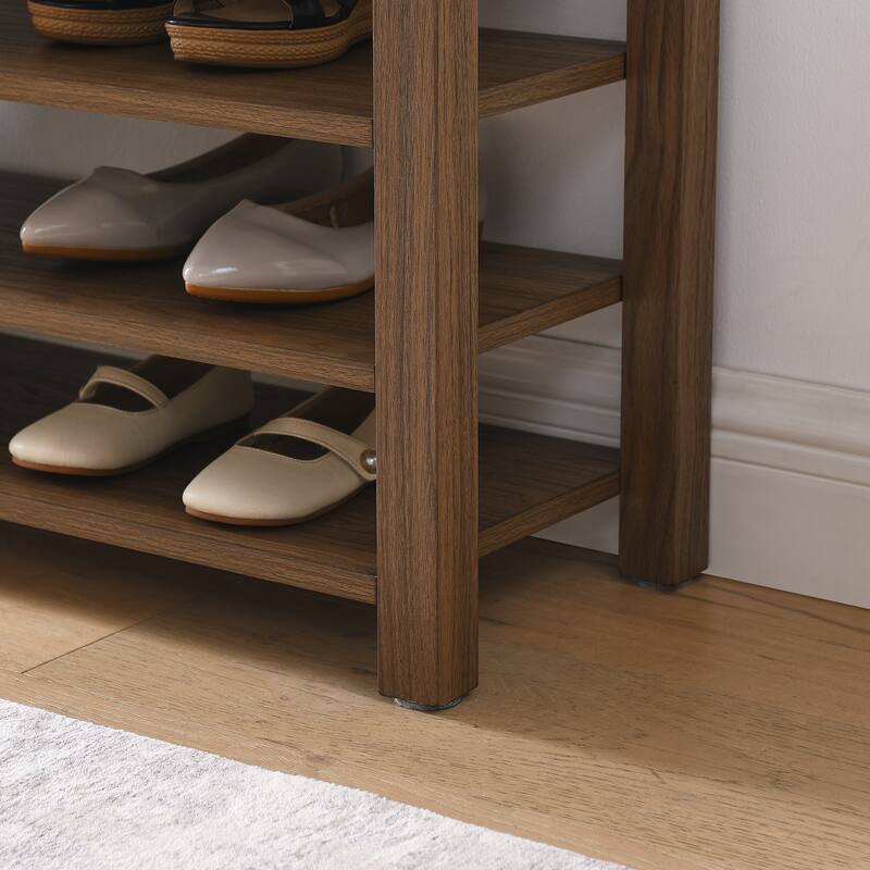Height-Adjustable Rubberwood Shoe Bench with Storage - Vintage Style Entryway Organizer