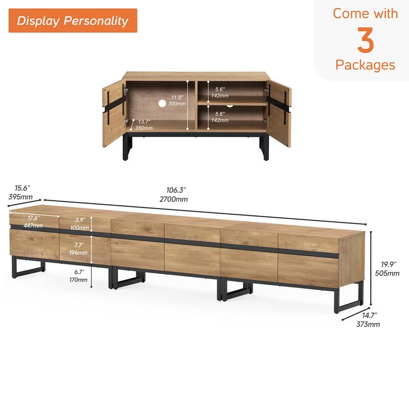 WAMPAT Modern TV Stand with Storage Cabinets, Wood Entertainment Center Media Console Table with Metal Legs for Living Room