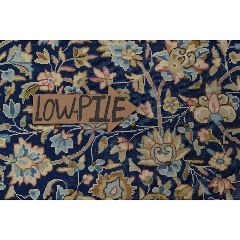 Hand Knotted Oriental 100% Wool Carpet Traditional Floral Navy Blue & Blues Kerman Area Rug - 13' 4'' X 10' 0''