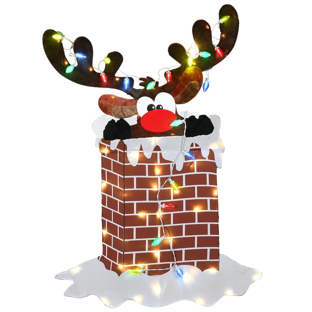 National Tree Company 47 in. Pre-Lit Reindeer Stuck in Chimney Decoration - Red - 47 in