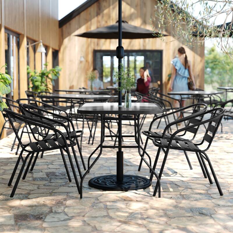 Commercial Patio Dining Set with Tempered Glass Top Table and 4 Chairs