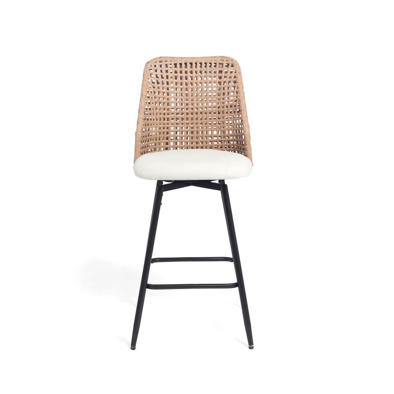 Chenille Counter Height Swivel Bar Stools Rattan Back with Metal Legs