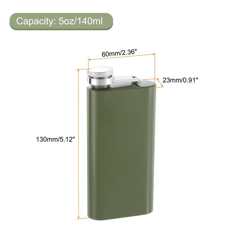 5oz/140ml Stainless Steel Hip Flask for Camping Outdoor Activity - Green