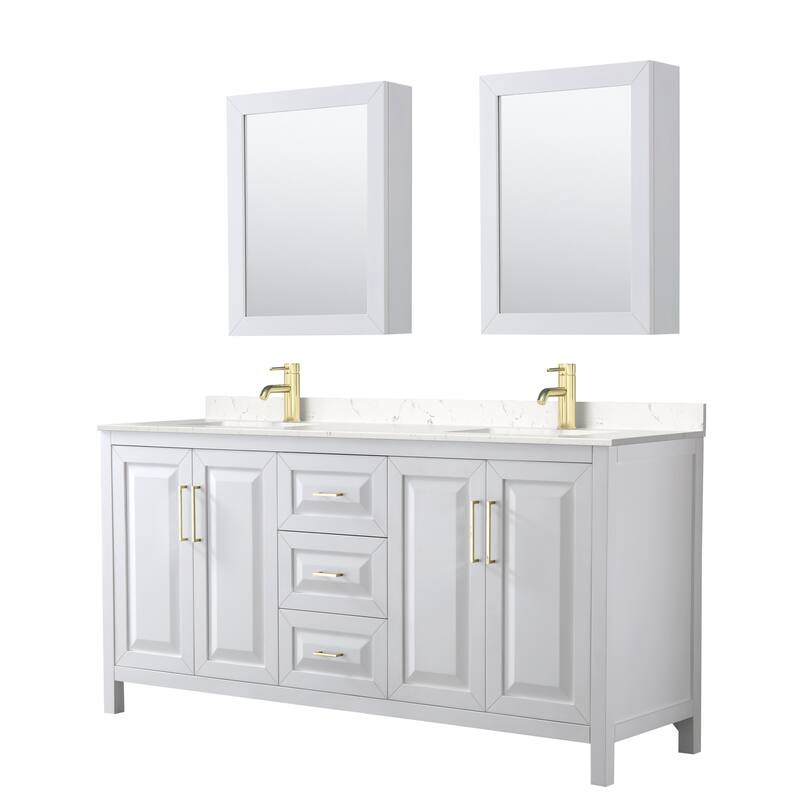 Wyndham Collection Daria 72" Free Standing Double Basin Vanity Set - White / Carrara Cultured Marble Top / Brushed Gold