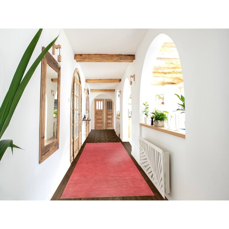 Pink Gabbeh Oriental Runner Rug Hand-Knotted Wool Carpet - 3'2" x 12'3"