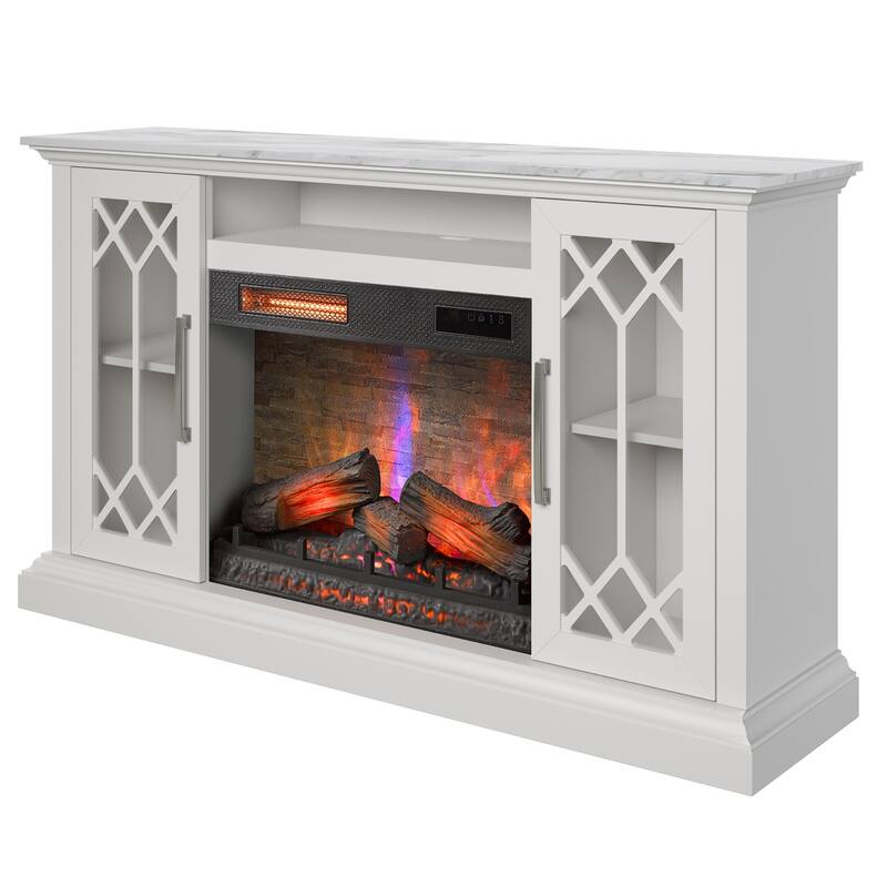duraflame® Electric Fireplace Media Console for 65 Inch TVs with Glass Doors, Bright White