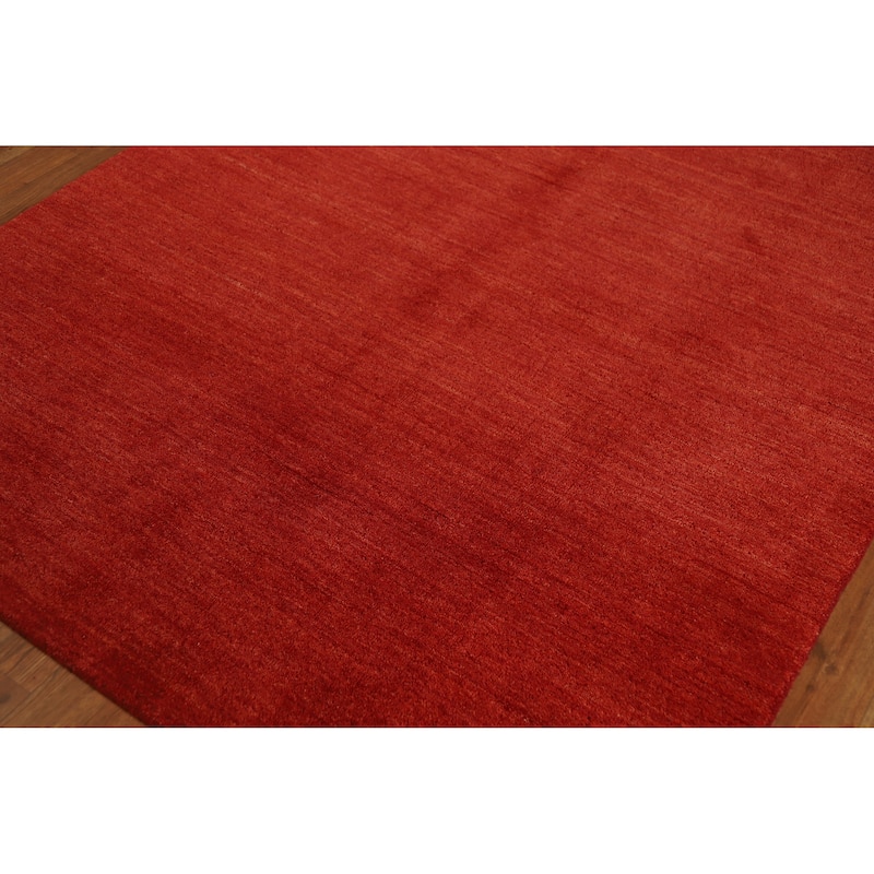 Orange Gabbeh Indian Area Rug Hand-Knotted Oriental Tribal Wool Carpet - 4'11" x 7'10"